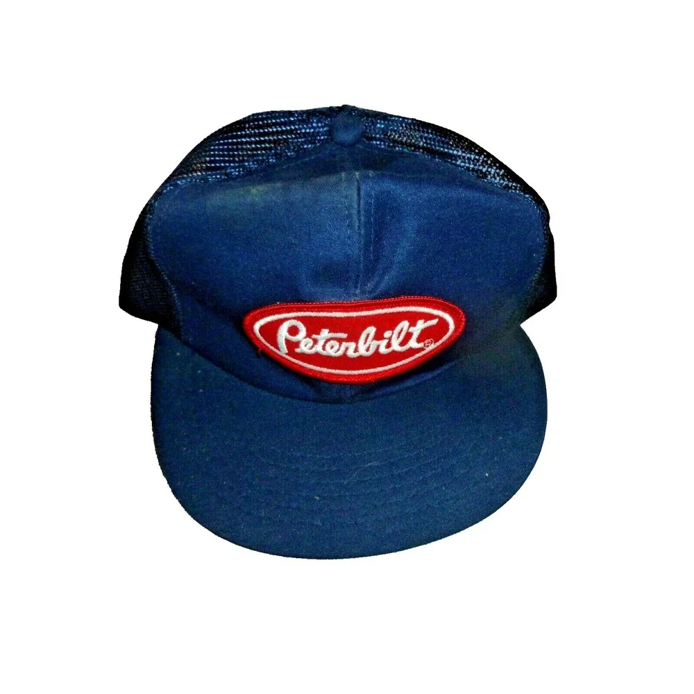 Vintage Peterbilt Trucker Hat Navy Blue Mesh Snapback Logo Patch Made in Korea